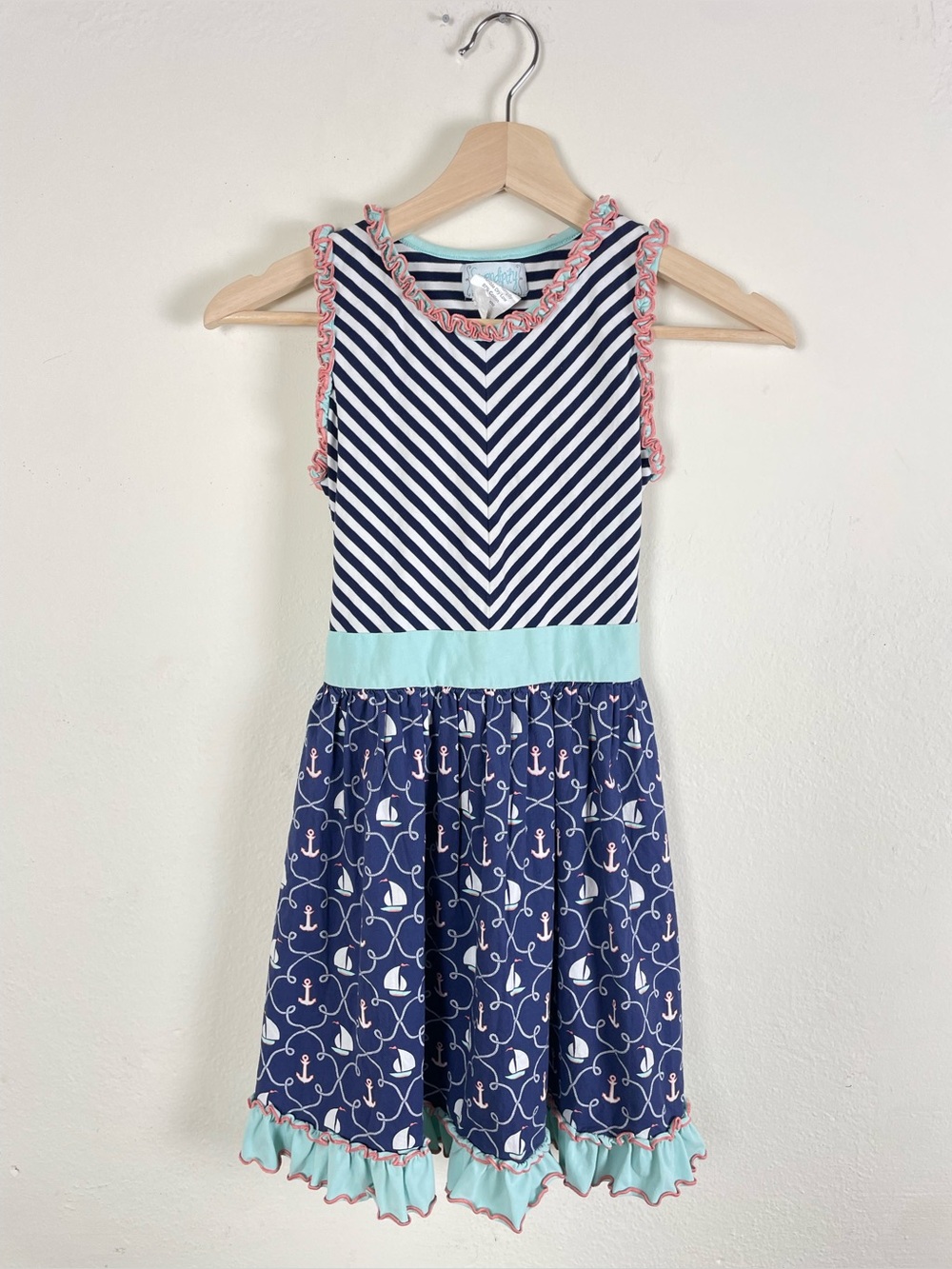 Serendipity by Shrimp & Grits Nautical Sailboat & Anchor Dress Girls XL 9-10